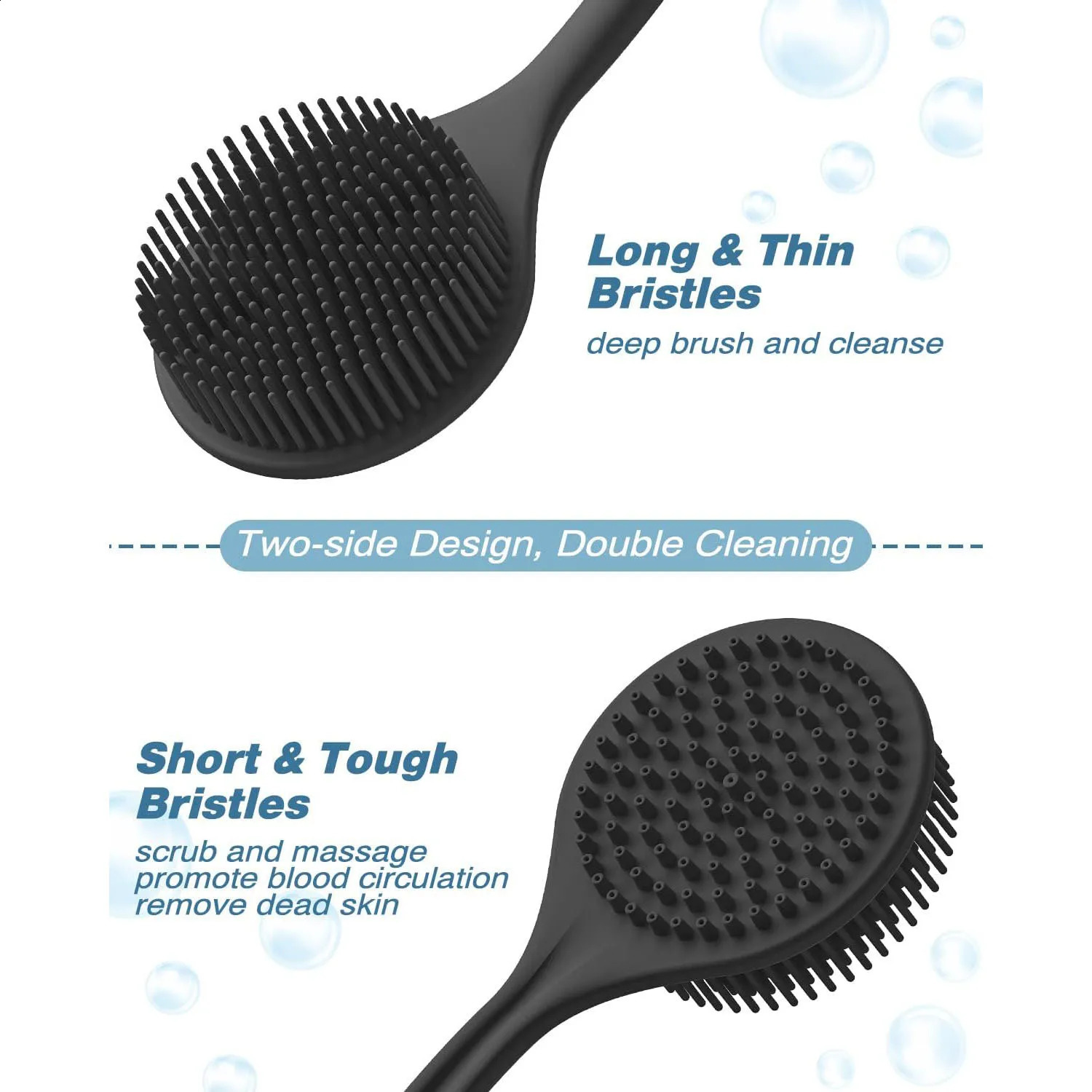 Silicone Back ScrubberLong Handle Body ScrubberLight Easy-to-Hold Shower Brush for Skin Cleaning Exfoliating with a Free Hook 241226
