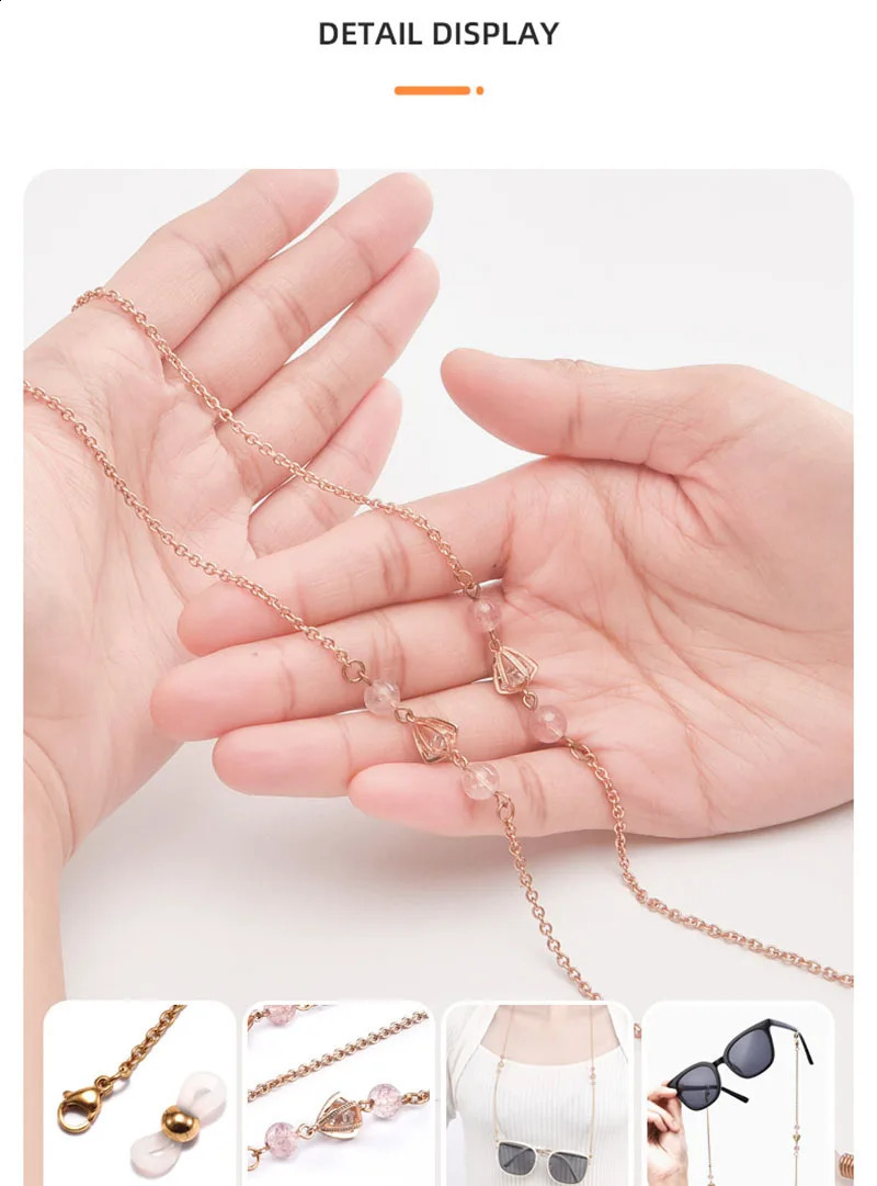 Womens Stainless Steel Eyeglass Holders Chains Pear Beads Sunglasses Necklace for Women-Stylish Eyeglass Hanging Necklace 241226