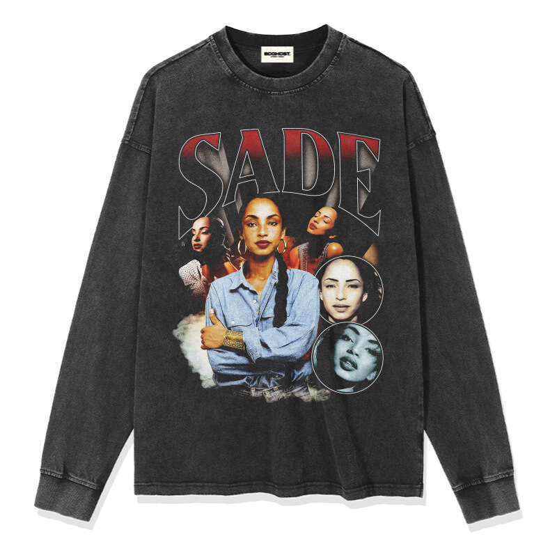 Hip Hop Sade Printed Short Sleeve T-shirt Made of Pure Cotton Loose Vintage Round Neck with Small Neckline