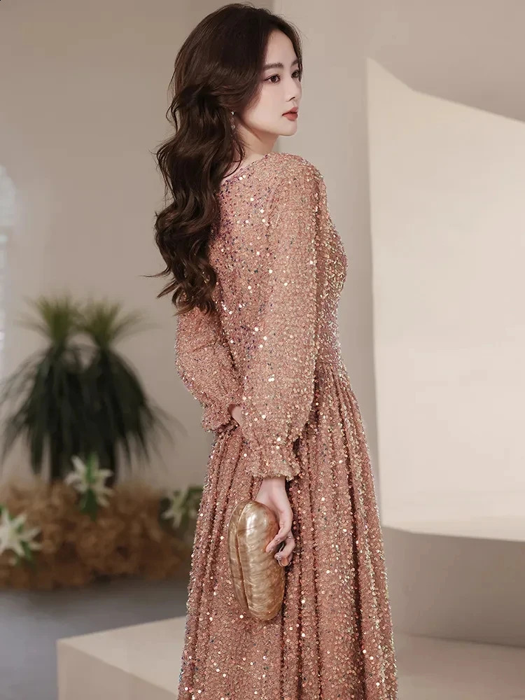 Customized Evening Dresses Elegant V-Neck A-Line Floor-Length Sparkly Sequin Women Formal Gowns For Engagement Part Dress 241223