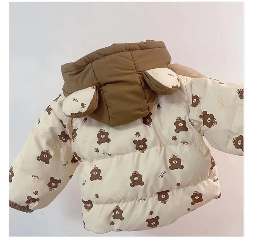 Winter Cute Bear Kids Jacket Thicken Cotton Down Parkas Girls Boys Warm Outerwear Coats 15Years 241225