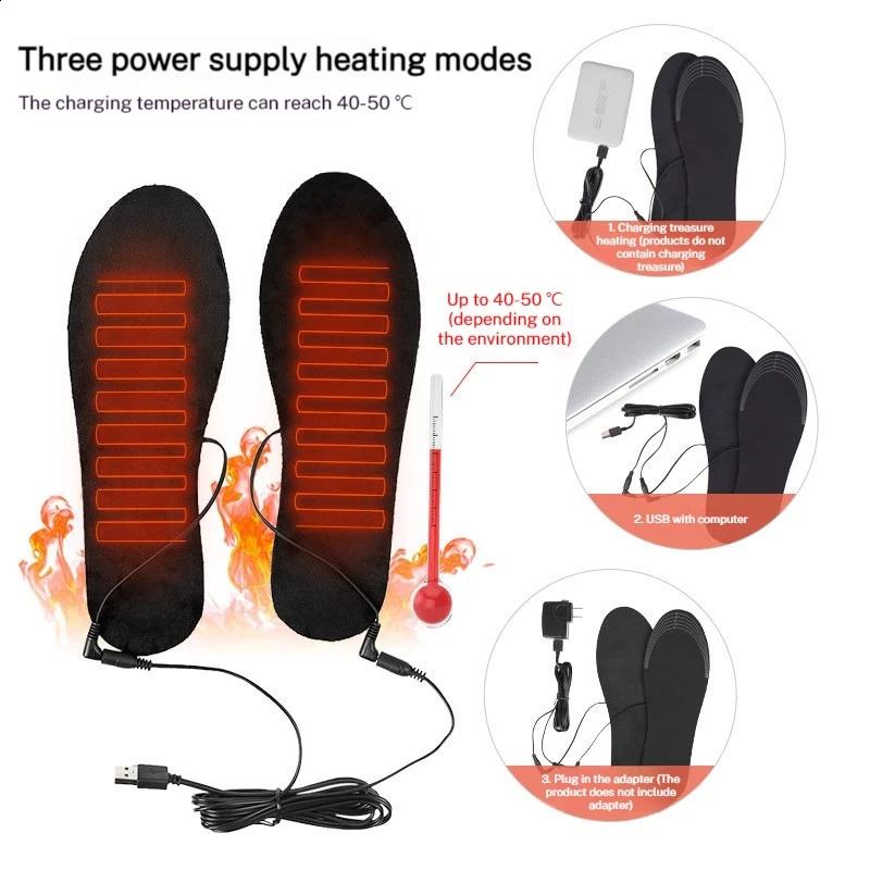 USB Rechargeable Heated Insoles 35-46 Electric Heated Shoe Insoles Feet Heater Winter Warmer Camping Hiking Skiing Accessories 241226