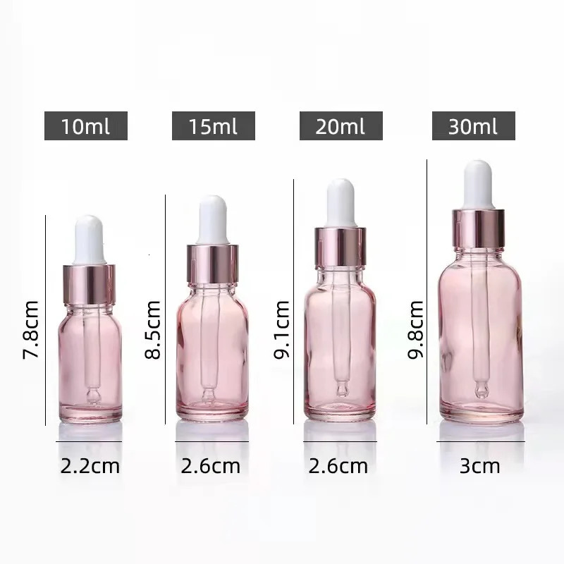 5pcs 5/10/15/20/30ml/50ml/100ml Pink Empty Glass Dropper Bottle Essential Oil Aroma Liquid Reagent Refillable Container 241225