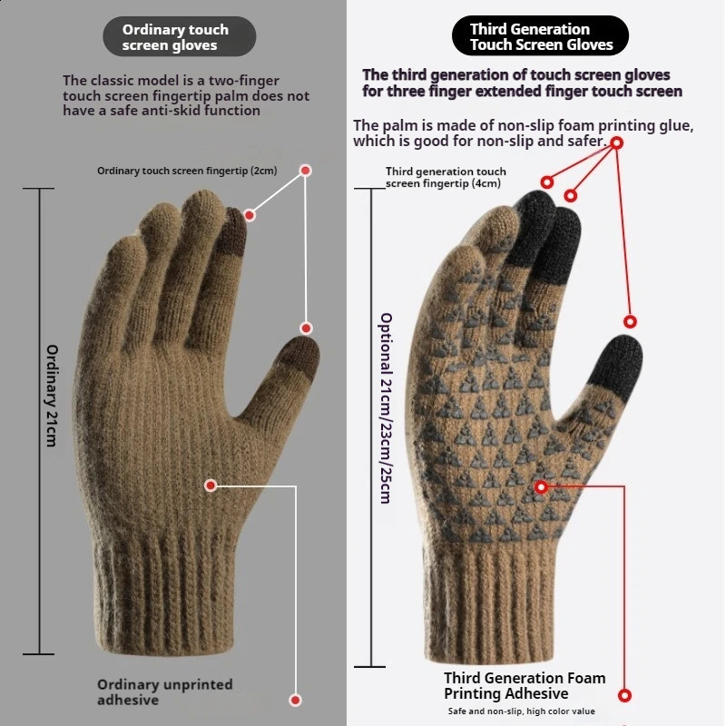 Mens and womens gloves winter fleece thickened alpaca knitted wool cycling mobile phone tablet touch screen gloves 241226