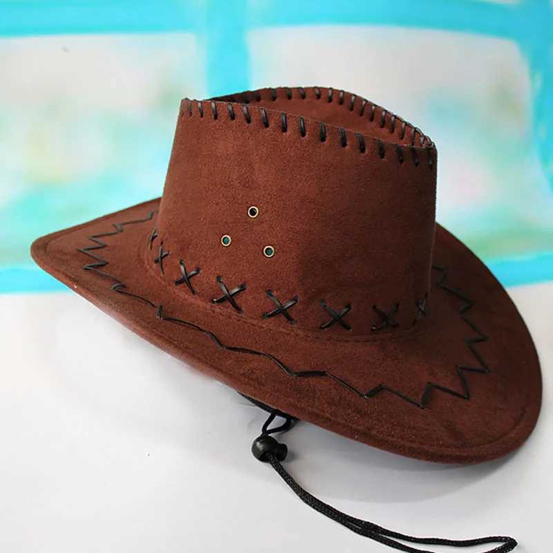 New Cowboy Hat Suede Leather Appearance Wild West Fancy Dr Mens Cowboy Girl Neutral Cowboy Hat Wide Brown Cowboy Girl Jazz C Wholesale W241225