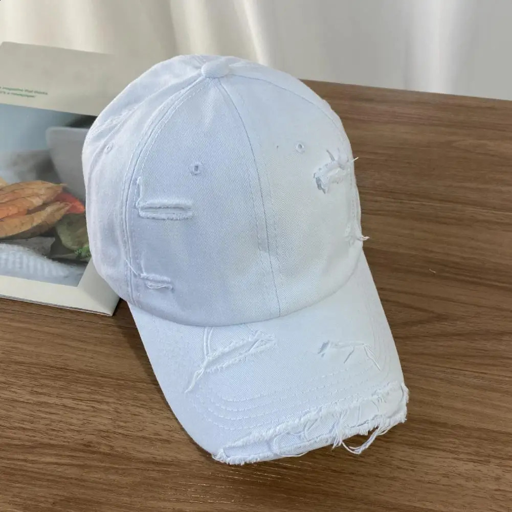 Sun Extended Brim Adjustable Bucket Baseball Cap Distressed Ripped Hole Unisex Hat Men Women Vintage Baseball Cap 241224