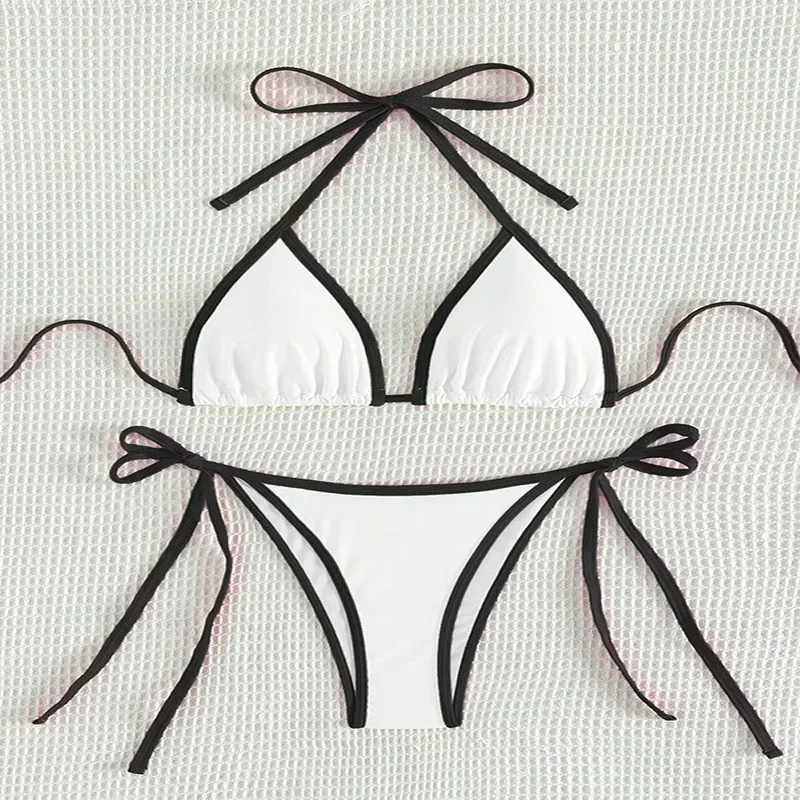 Contrasting Colors String Micro Thong Bikini Set Sexy Swimsuit 2024 Womens Strap Mini Swimsuit Biquinis Beach Wear Bikini Unprinted Good ProductW24122