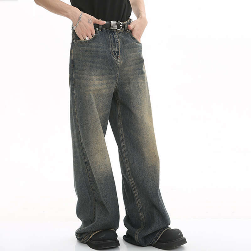 LUZHEN Old Male Pants Autumn Blue Washed Men Denim Jeans Straight Casual Menwear Loose Wide Leg Trousers New Fashion 9C354