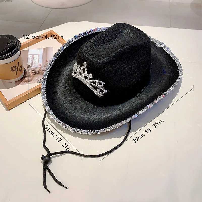 KAMMPT Wide Brim Pink Cowboy Hat Cowboy Girls Party Carnival Western Hat Fashion Shining Crown Glitter Feather Cs W241225