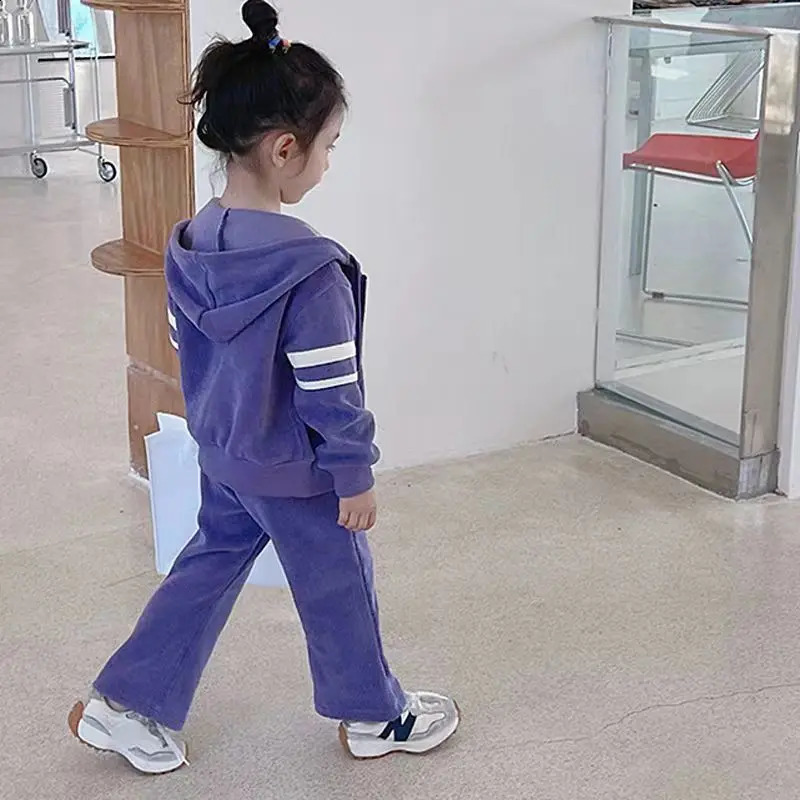 Kids Hooded Set Childrens Cute Fashion Casual Suit Autumn Girls Solid Color Tops Sweatpants Two Pieces 310 Years Old 241225