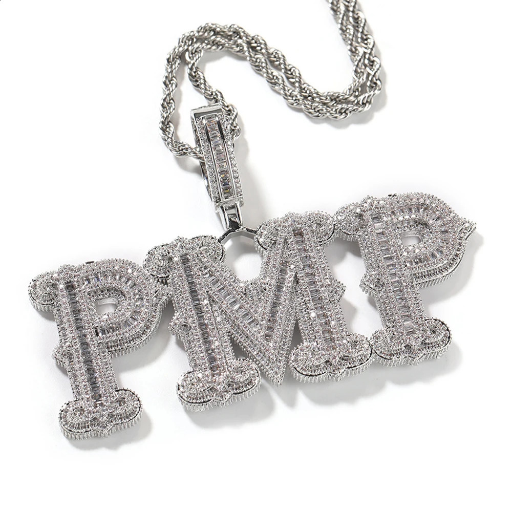 HIP Hop Iced Out Custom Name Thorn Baguette Letters Cubic Zircon CZ Pendants Necklaces For Men Customized Jewelry 241226