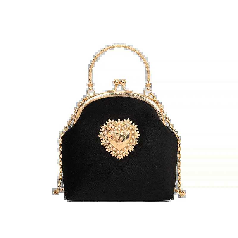High Quality Velvet frame heart-shaped dinner handbag with diamond chain high-quality shoulder and cross body bag fashion hot selling T241225