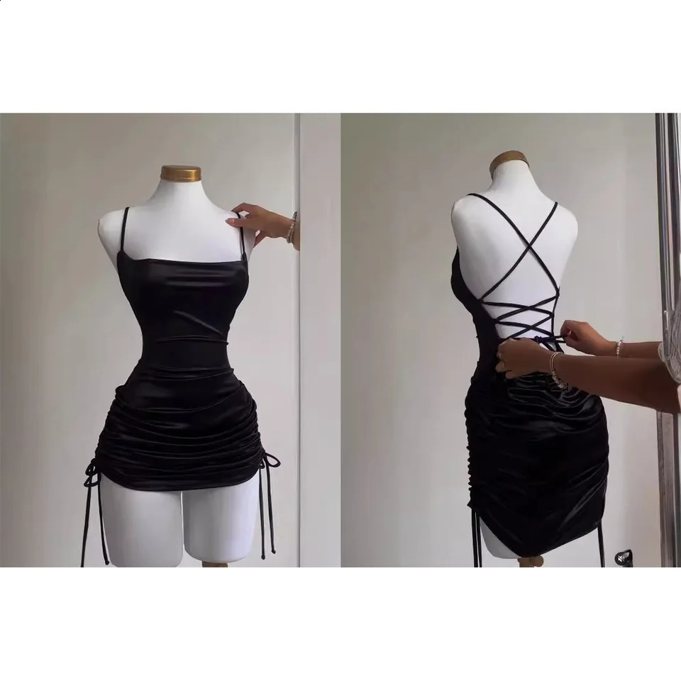 Europe and the United States explosive cross-border dress summer high sense lace-up sexy halter spice bag hip skirt 241226