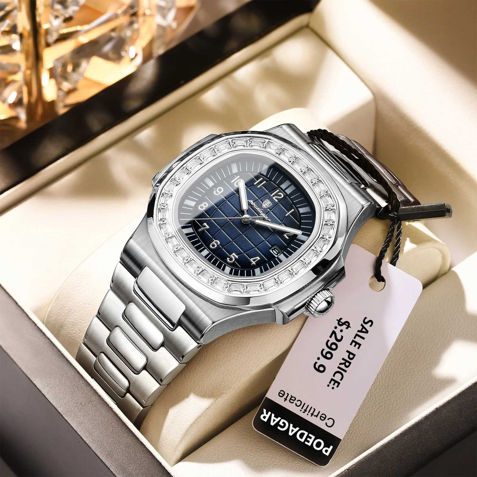 New Arrival Poedagar Luxury Square Mens Watch Luminous Waterproof Date Mens Watch Stainless Steel Mens Quartz Watch Casual Mens Watch Z241226