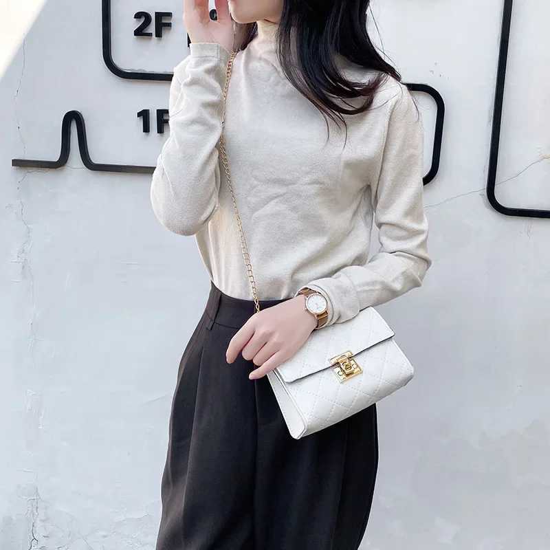 Womens Bag Korean Classic Checkered Diamd Embroidered Lock Chain Single Shoulder Small Square Bag Crossbody Mobile Phe BagXJ241225