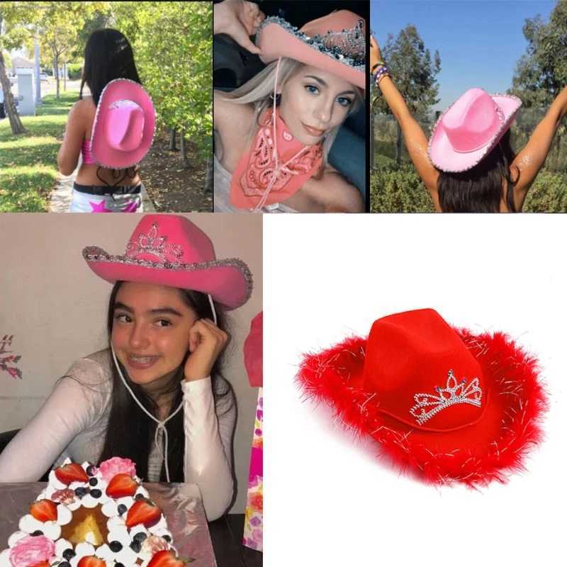 Cowboy Hat Female Wide Brim Role Playing Cowboy Hat Wedding Party Prop Single Party Female Hat 449B W241225