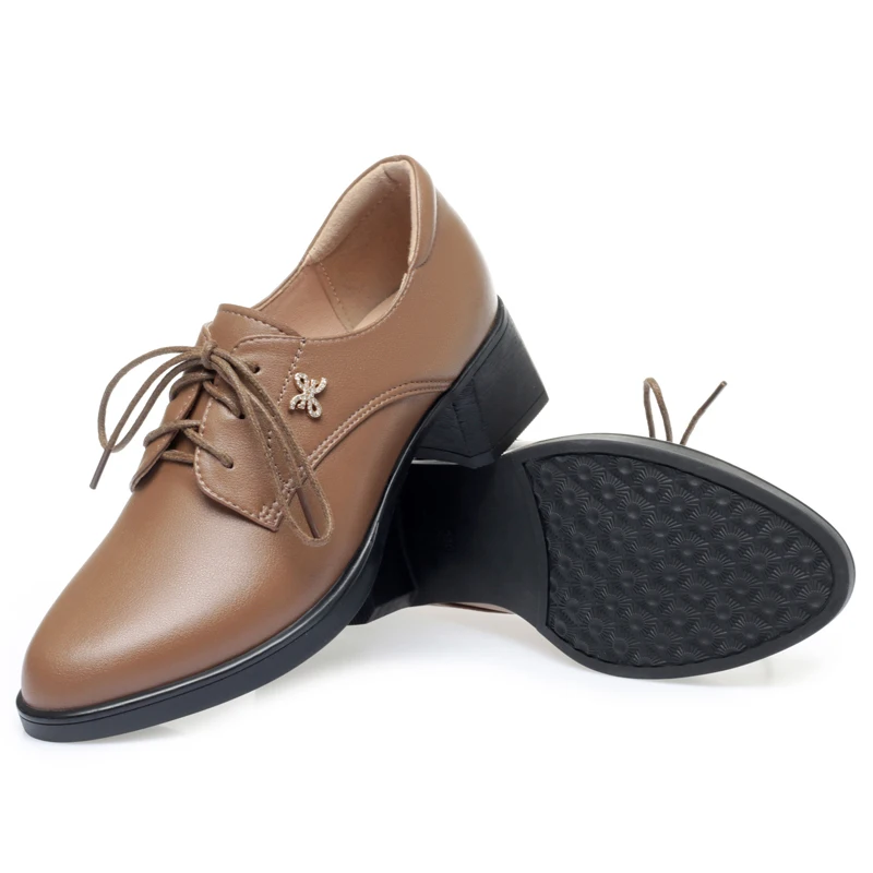 AIYUQI Women Shoes Genuine Leather Spring Mid-heel Women Dress Shoes Lace Up Large Size Office Shoes Women