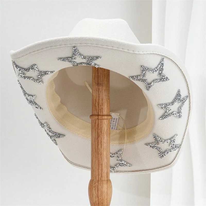 Womens denim hat width Brim Rhinestone Star Western hat for weddings carnivals parties travel clothing Accries W241225