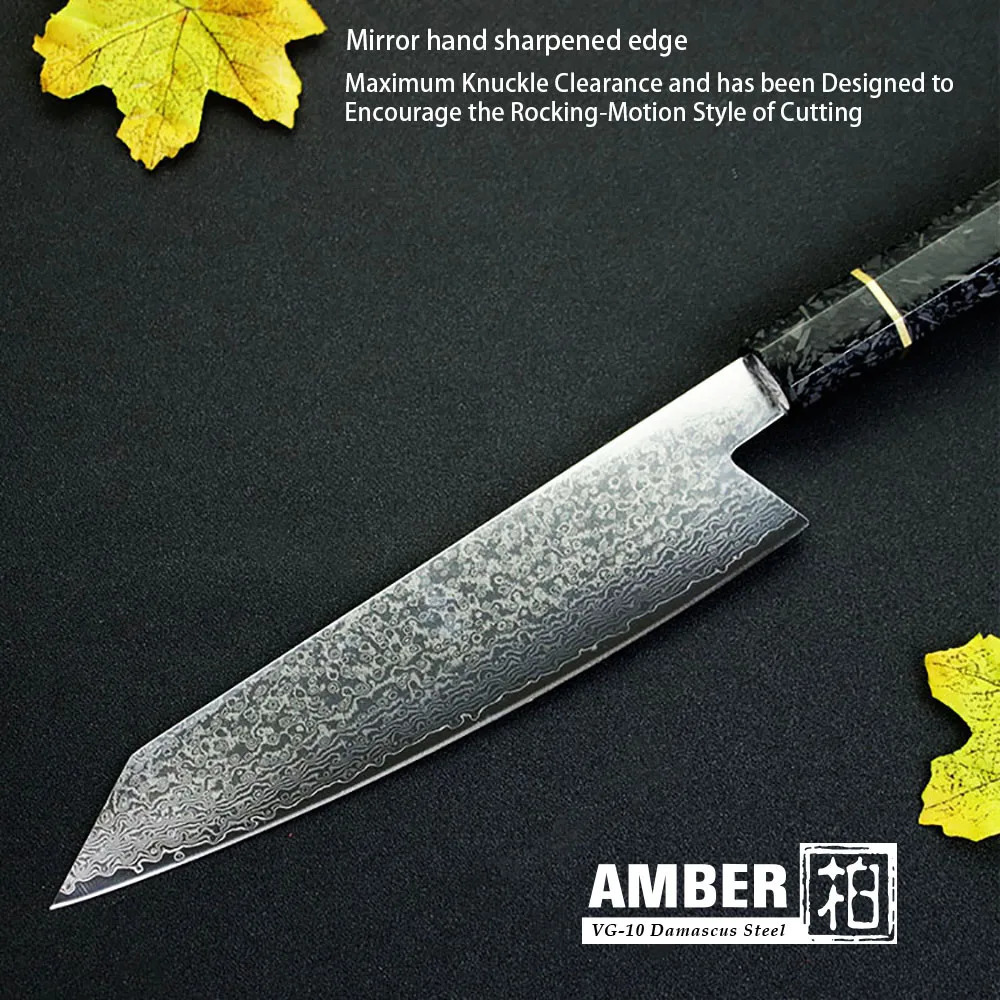 8.2-inch Damascus Kitchen Knife Handmade Chef Knife VG10 Japanese Damascus Steel Kiritsuke Kitchen Knife Gift Box Amber Knife 241225