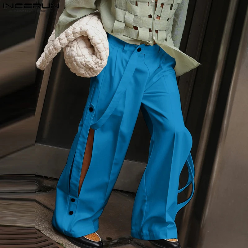 INCERUN 2024 American Style Trousers Fashion Men Deconstruction Solid Ribbon Pants Casual Streetwear Male Pantalons S-5XL 241224