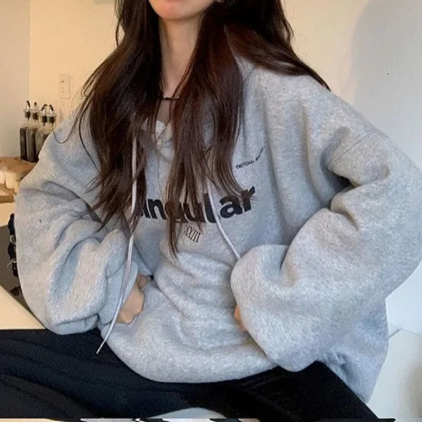 Salt velvet thickened autumn and winter multicolor hooded sweatshirt womens jacket loose top student couple wear 241225