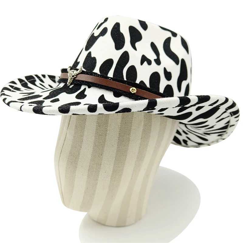 Cowboy Hat Autumn/Winter Cowboy Pattern FedEx Hat Double sided Thick Curly Cow Head Neutral Jazz W241225