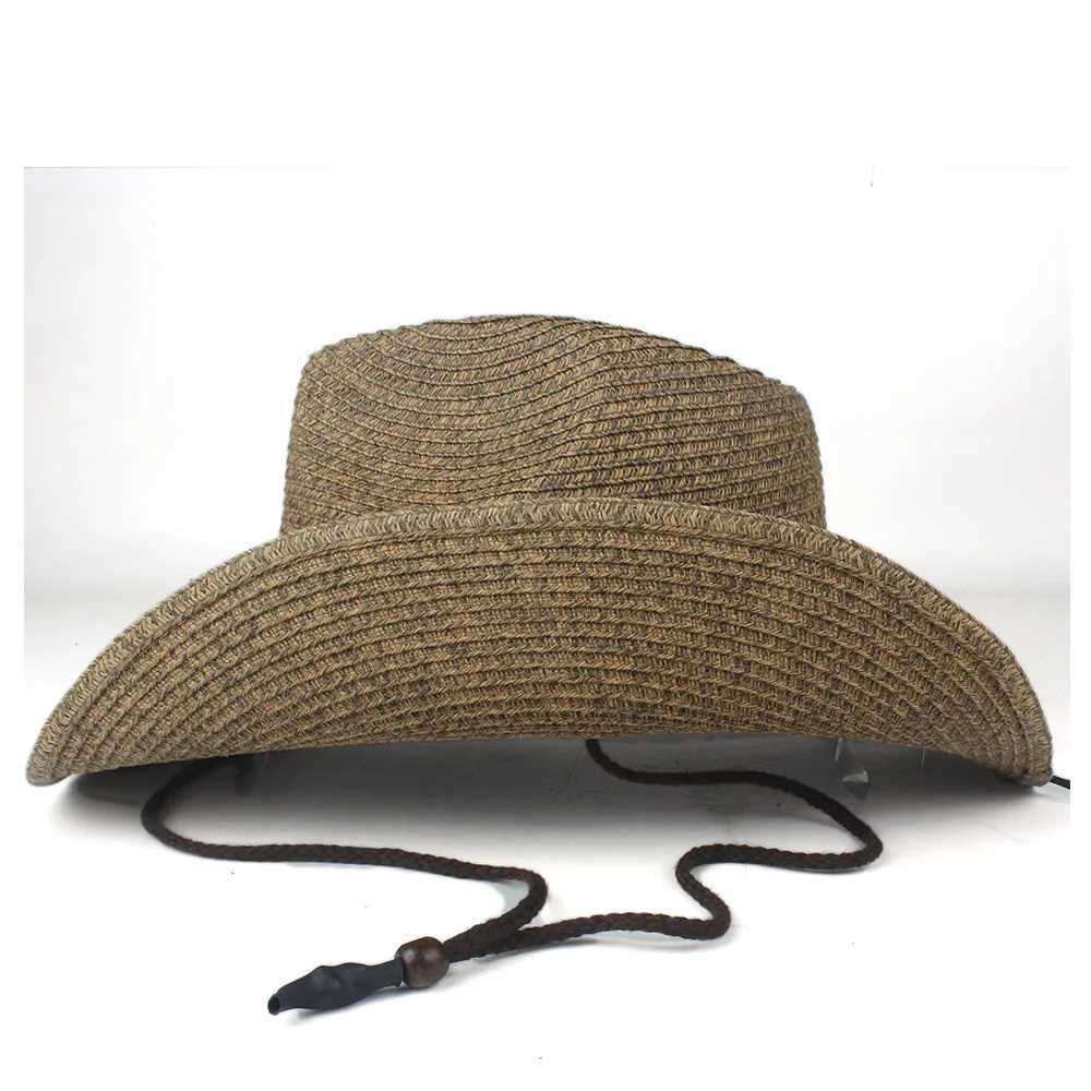 2019 Summer Str Mens Black Western Cowboy Hat Wide Brim Hat Outdoor Sombrero Hombre Cowboy Hat W241225