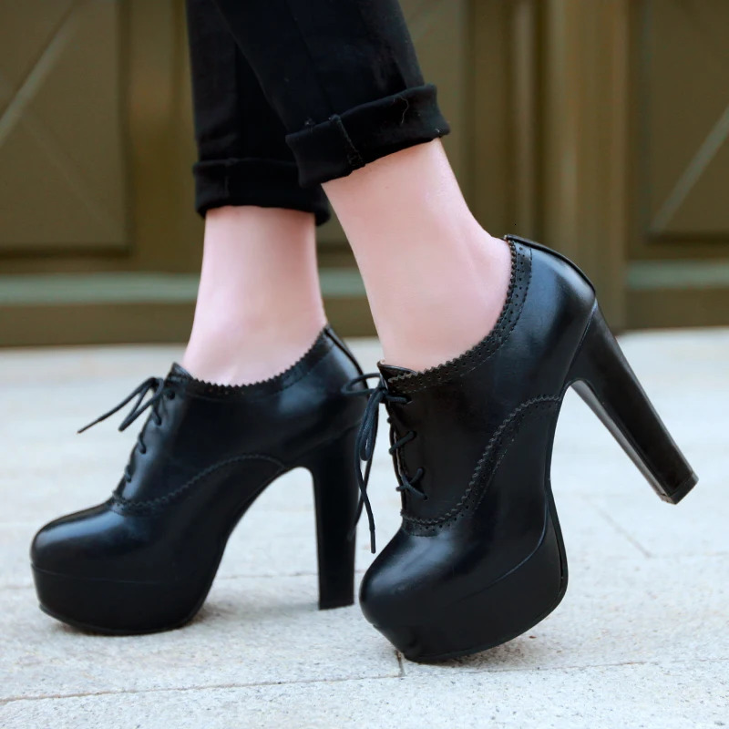 QPLYXCO big small size 31-47 women stiletto high heel shoes sexy lady platform spring fashion lace up pumps shoes 88-8 241225