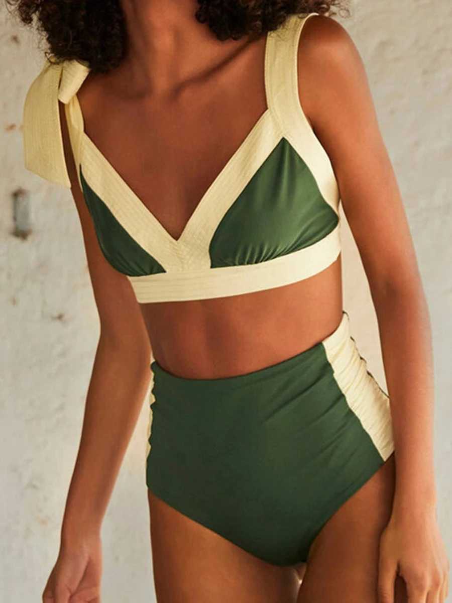 String Lovely bikini 2024 womens high waisted swimsuit solid retro swimsuit womens swimsuit bathroom swimsuit summer beachwearW241225