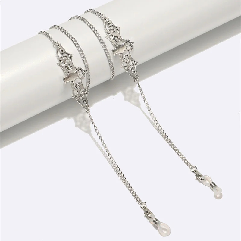 Hollow Out Bat Woman Sunglasses Chain Silver Color Pendant Trend Long Neck Chains Anti Falling Glasses Eyeglasses Cord Necklace 241226