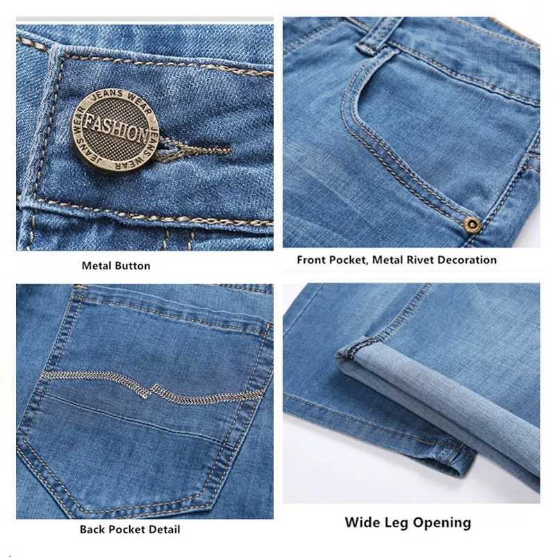 Summer short leg calf length Trouser Plus size 48 42 mens denim stretch thin jeans ultra-fine classic straight pants W241226