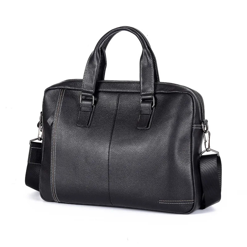 Natural Cowskin 100% Genuine Leather Mens Briefcase Fashion Large Capacity Business bag Black Shoulder Laptop Bag 241225