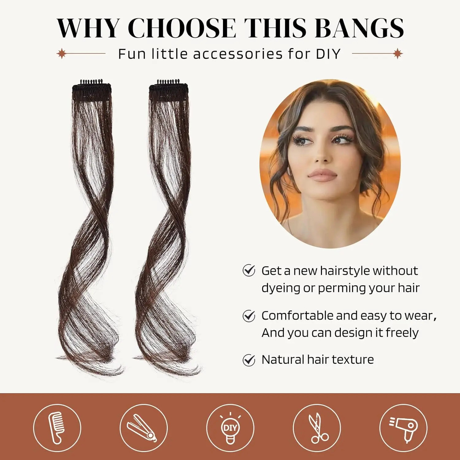 2PCS Clip in Bangs Front Side Hair Bangs Set Wavy Long Temples Synthetic Long Dragon beard Bangs Hair 12 inch 241225