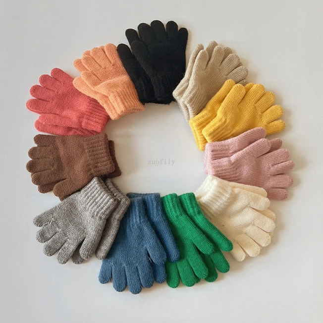 37Years Baby Girls Boys Winter Knitted Gloves Solid Candy Warm Mittens Toddler Thicken Acrylic Soft Full Finger 241225