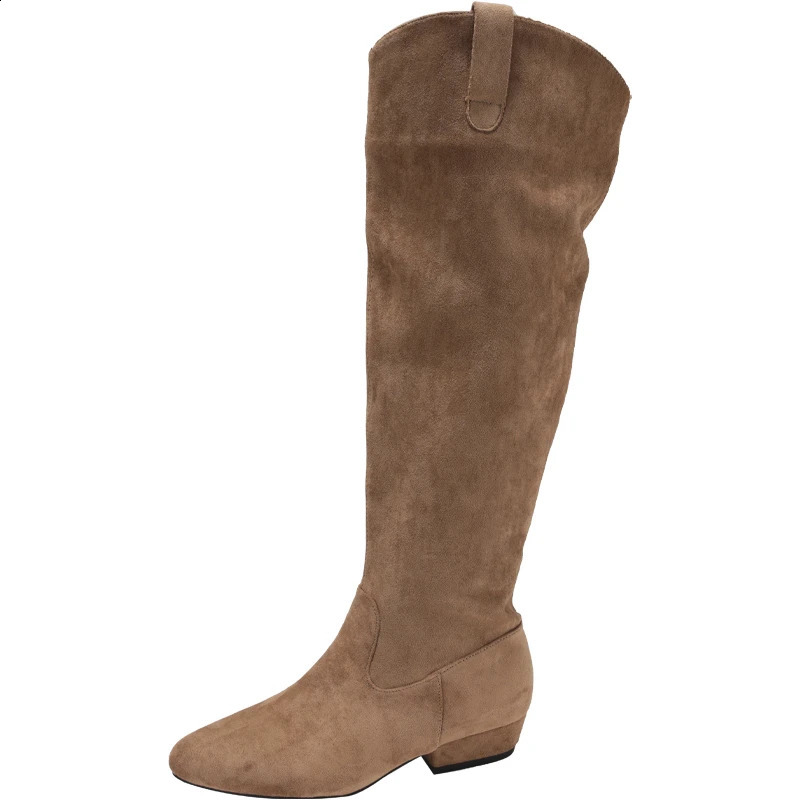 2025 Suede Women Knee High Boots Fashion Slip On Flats Shoes Ladies Concise Slim Long Botas De Mujer 241226