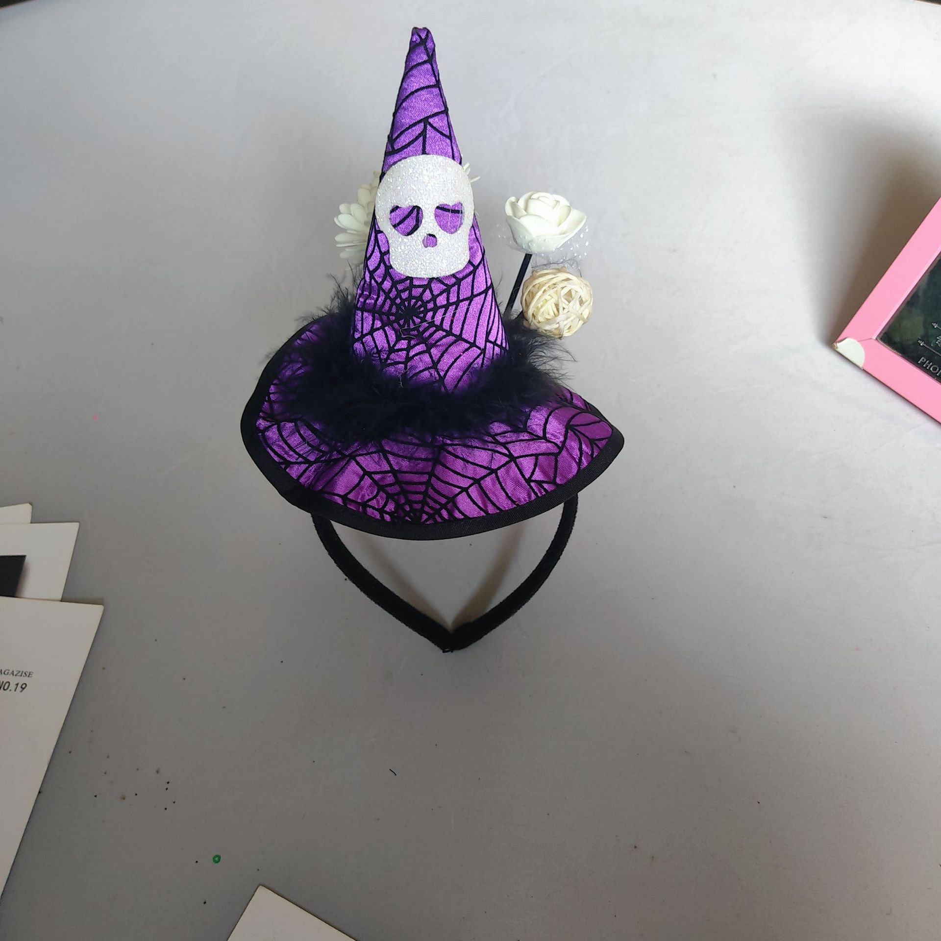Halloween Ghost Festival party headband export European and American skull flower mesh small high hat headband