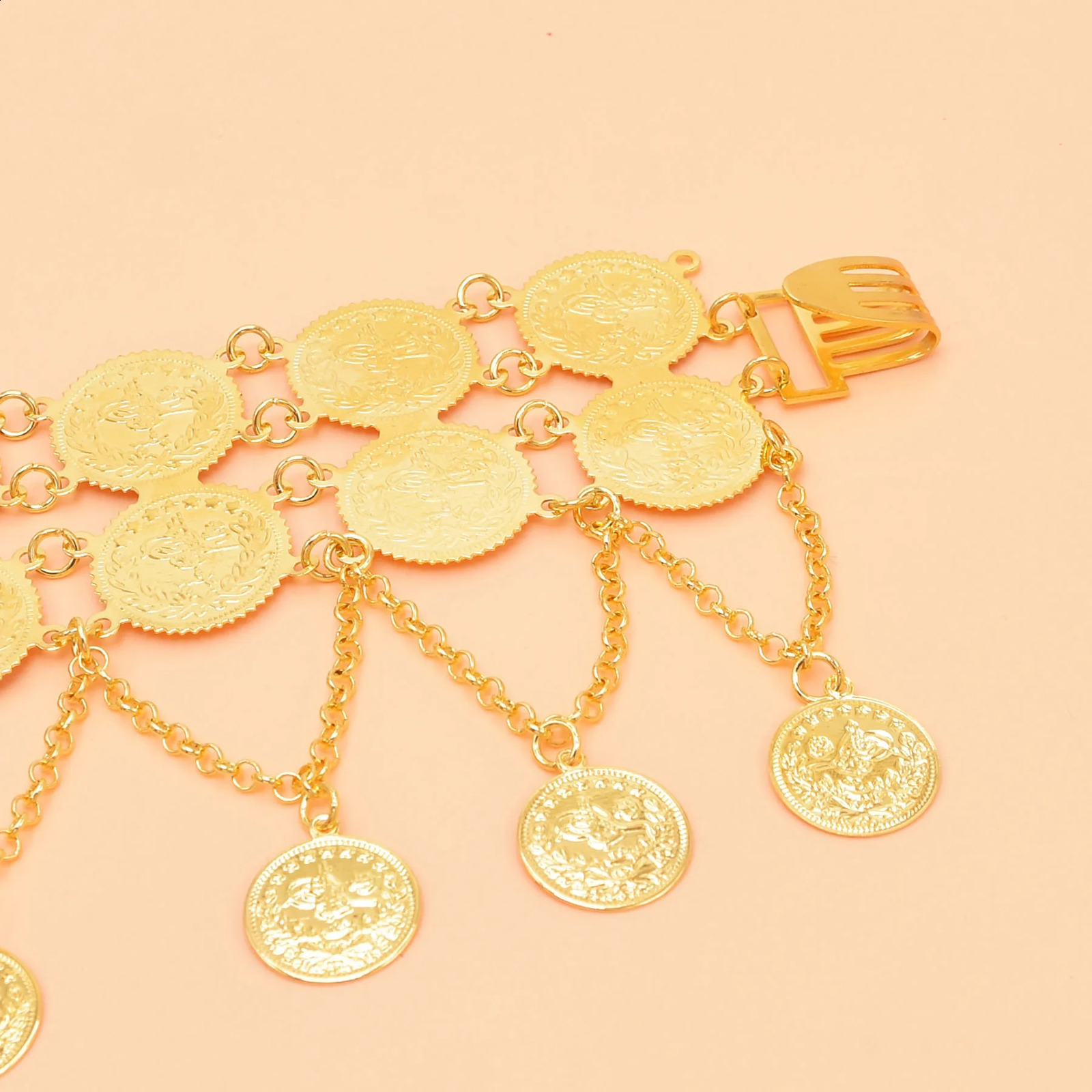 Arab India body jewelry gold double row coins cross chain pendant belly chain national clothing belt 241225