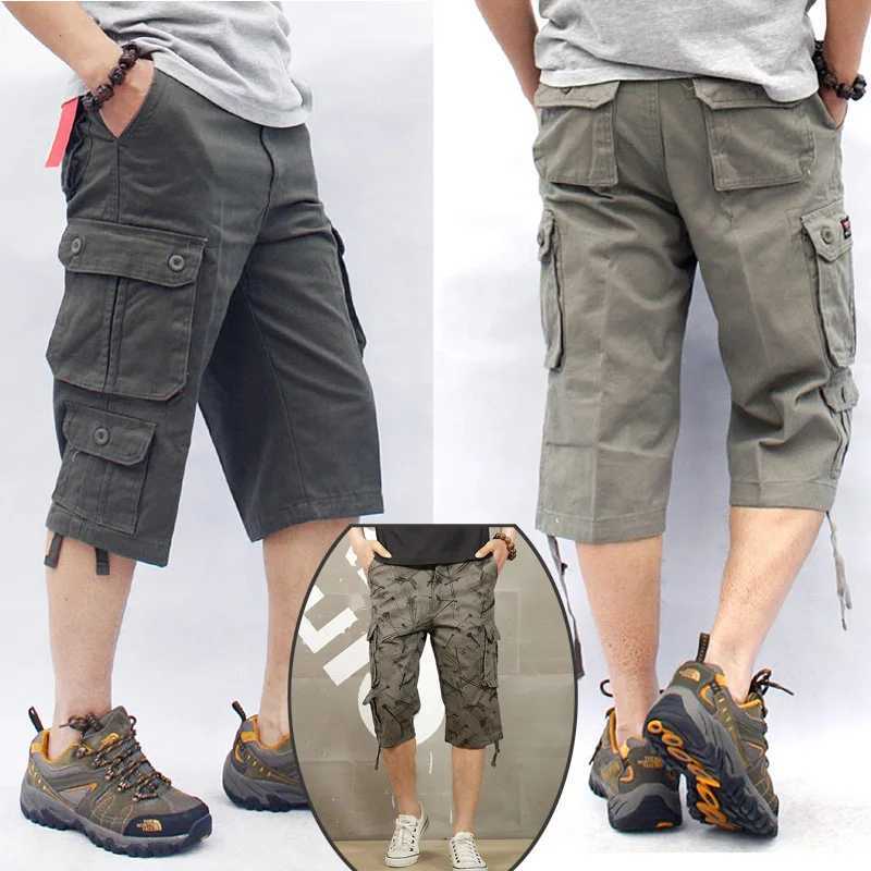 Long cargo shorts mens summer casual cotton multi pocket hot air cutting mens camouflage shorts 29-44 W241226