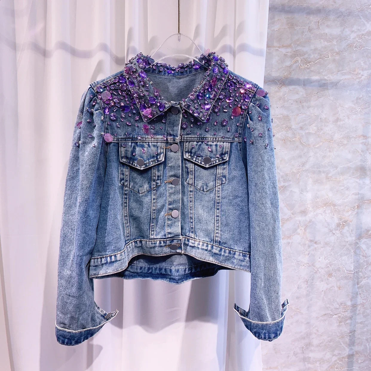 Arrivel High Quality Heavy Industry Beads Rhinestone Denim Coat Women Autumn and Winter Jean Jacket Casacos Feminino 241223