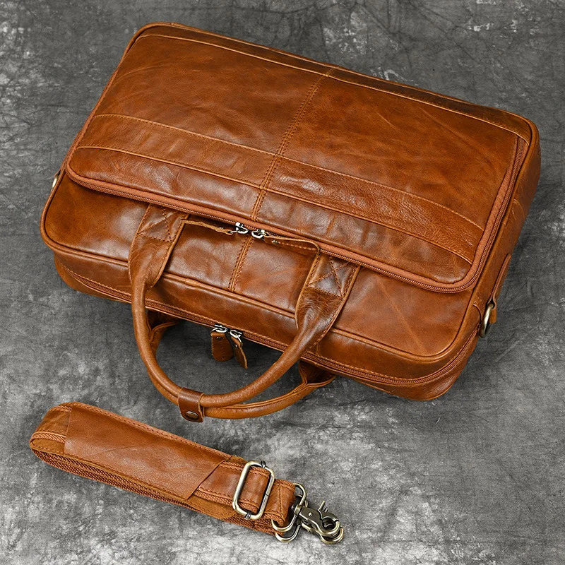 Luufan Mens Briefcase Big Genuine Leather Fit 16 Laptop Business Handbag Cow Leather Messenger Shoulder Bag Male Work Tote Red 241225