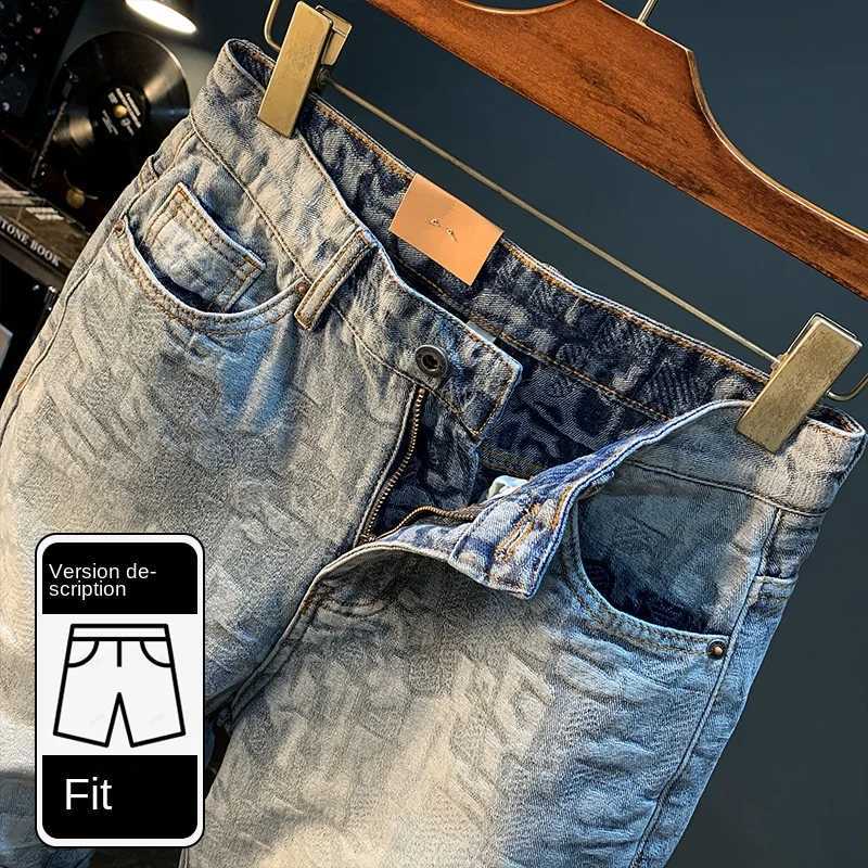 Summer denim shorts mens thin print womens print cut casual pants elastic slim straight fashion pants W241226