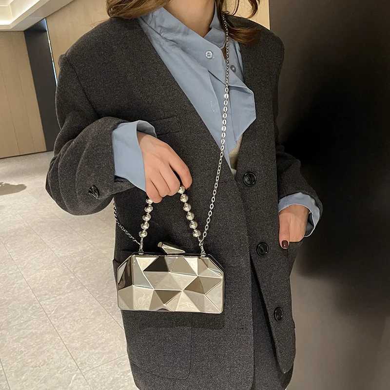 High Quality Golden acrylic evening clutch bag elegant womens geometric dinner party shoulder bag luxury designer wallet and handbag T241225