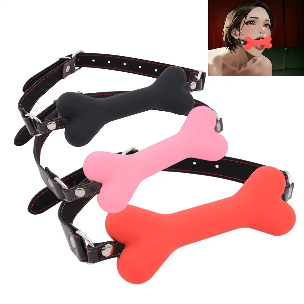 Sm Sex Toys for WomenSoft Harness Mouth Silicone Dog Bone Ball Gag Open Mouth Gag Bdsm Bondage Slave Gag Sex Product mouth gag 241226