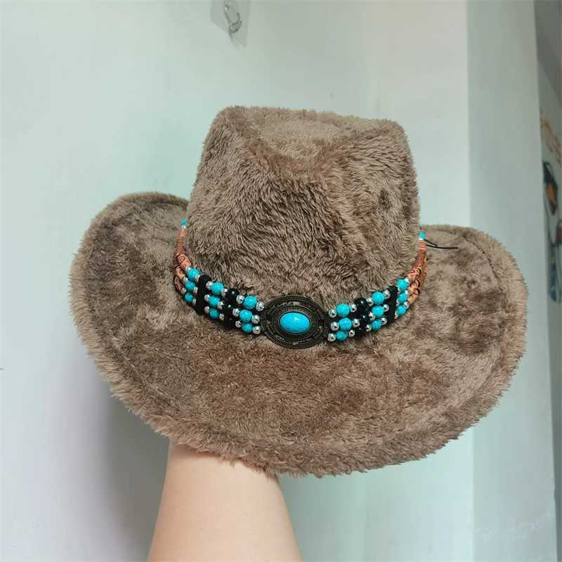 New Retro Western Mens Cowboy Hat Artificial Rabbit Fur Cowboy Hat Ethnic Winter Cowboy Hat Sombrero Hombre Cs Sombrero Vaquero W241225
