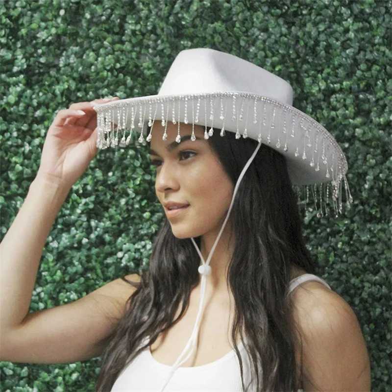 PMIYS Western Cowboy Hat Rhinestone Cowboy Hat Womens Tassel Decorative Cowboy Hat Party Clothing Accessories W241225