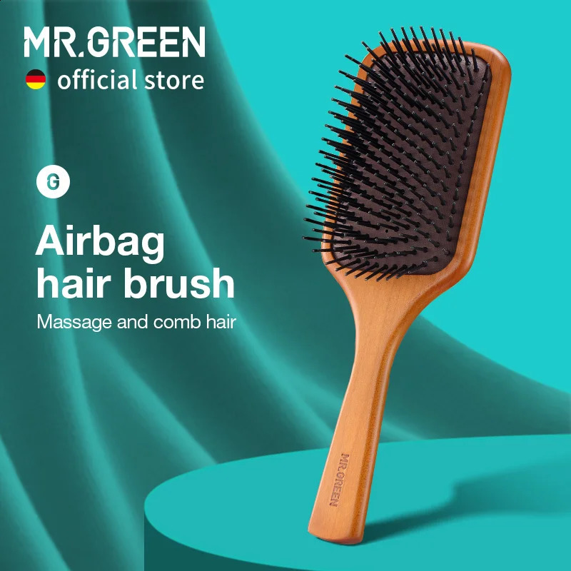 MR.GREEN Hair Brush Natural Maple Wide Board Massage Scalp Air Cushion Fine Tooth Comb For Curly Long Hair Women Men 241225