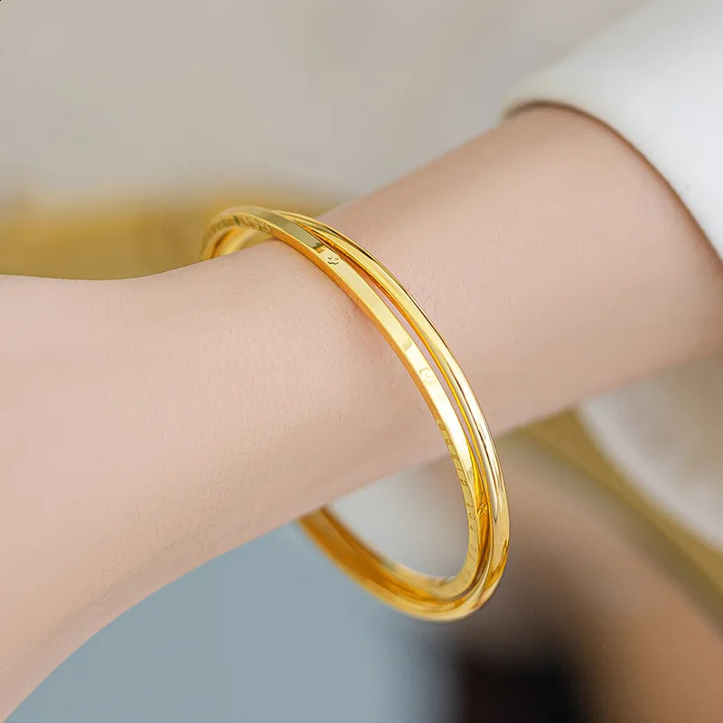 14k Gold Double Ring Clover Letter Bracelet Womens Embossed Pearl Classic Style Bracelet Jewelry Gift 241226