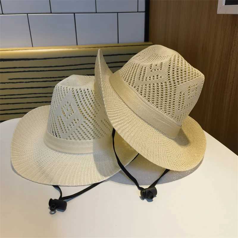 Cowboy Hat Mens Summer Hat Fedoras Western Cowboy Hat Windproof Panama Jazz Beach Hat Retro Gorilla Para Mujer W241225