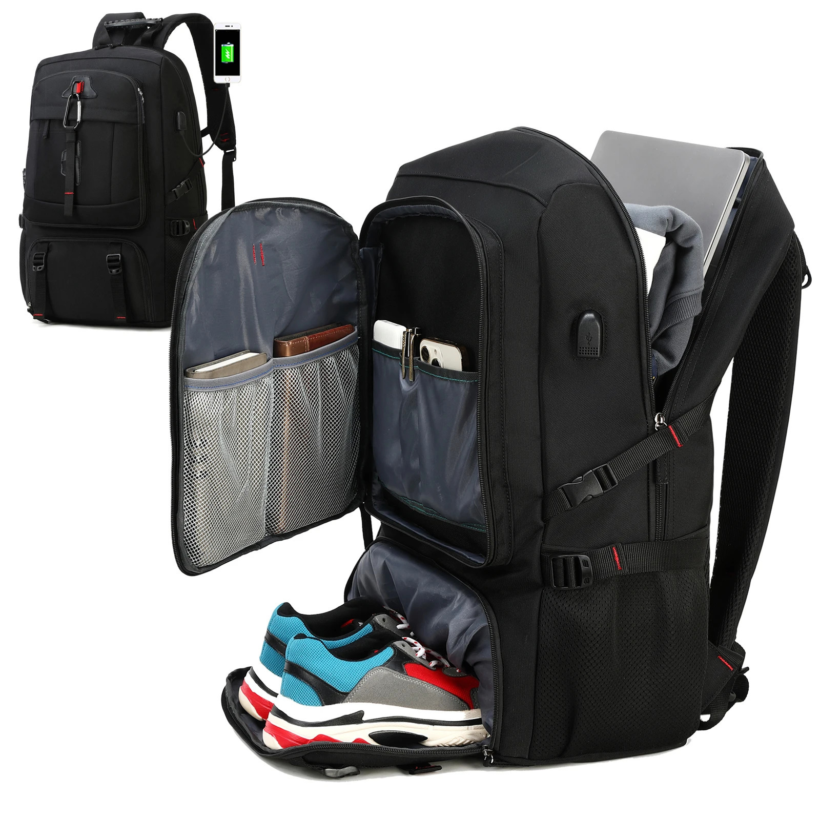 Outdoor backpack for travel 50L waterproof camping backpack for women and men backpack with shoe compartment 241225
