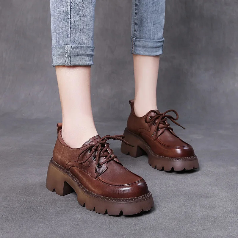 Koznoy 6cm Cow Genuine Leather Fashion Round Spring Mary Jane Ladies ROME Platform Wedge Autumn Shoes Women Fashion 241225